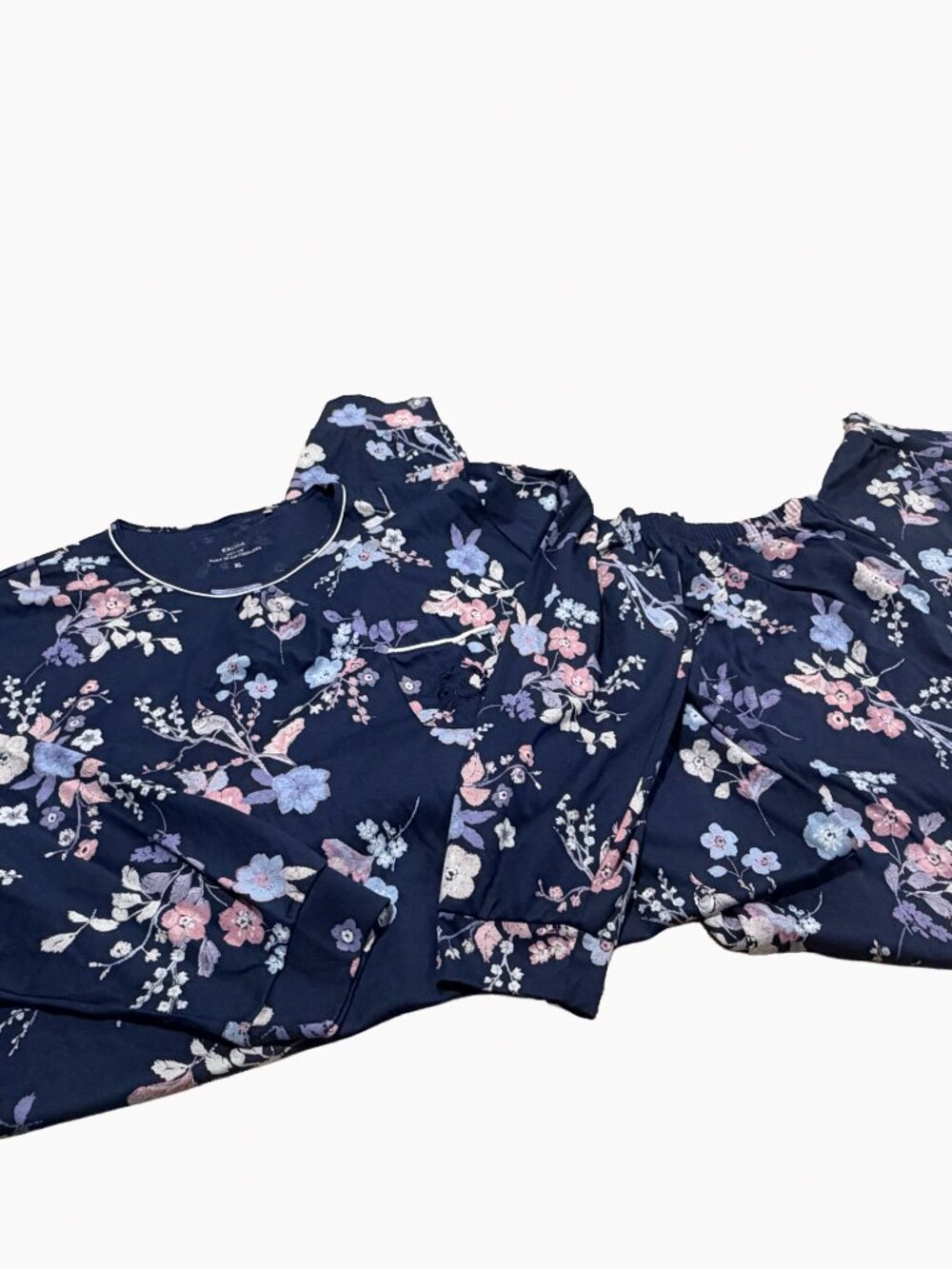 Calida Cosy Cotton Nights Floral Navy Long Sleeve Pajama Set Size XL